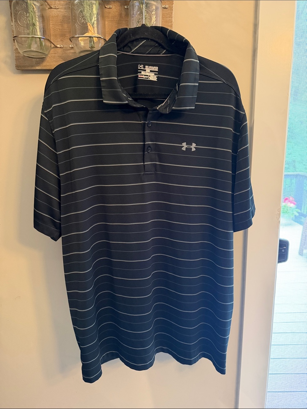 Under Armour Men’s Black Polo with Thin White Stripes